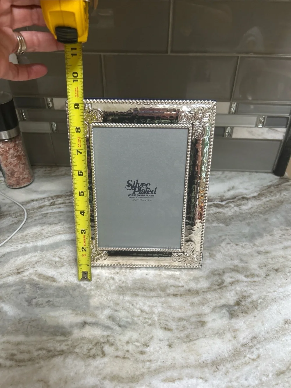 Solid Brass & Lacquer Coated Baroque Style Photo Frame 5x7 Silver Hammered tone